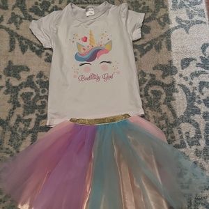 Tutu & Sian Unicorn Birthday Girl 4/5T Decorative T-Shirt and Tutu